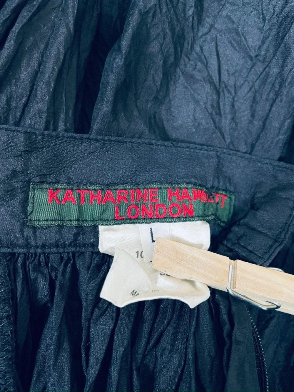 Katharine Hamnett London black 100% silk full skirt, Made in U.K.